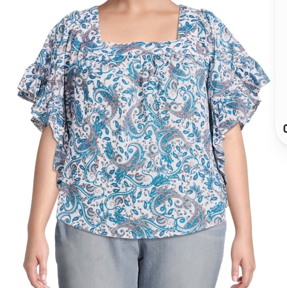 Terra & Sky Peasant Square Neck Top 4x Paisley - Picture 1 of 3